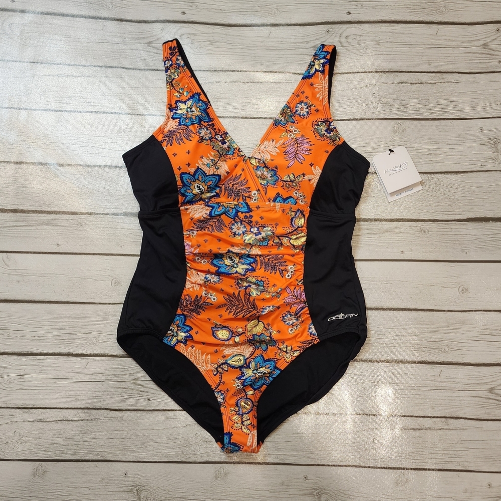 NWT Dolfin Swimwear Aqua Shape Drape Front Sweet Escape Panel and Black Size 18 - Picture 6 of 15